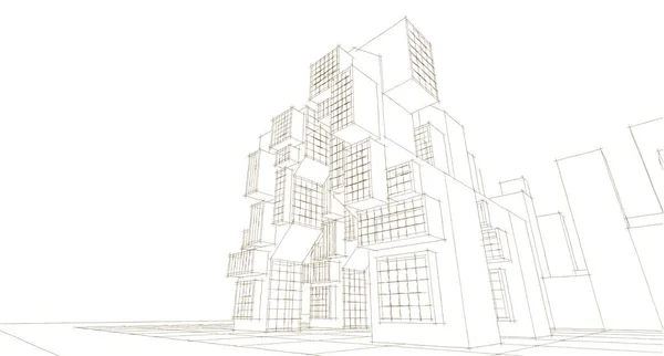 現代の幾何学建築都市3Dイラスト — ストック写真