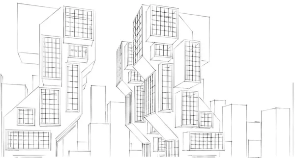 現代の幾何学建築都市3Dイラスト — ストック写真