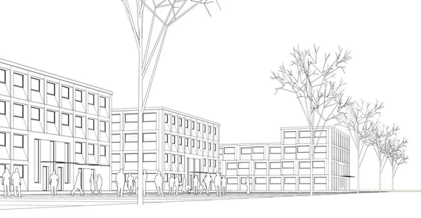 Stadsplein Moderne Abstracte Architectuur Illustratie — Stockfoto