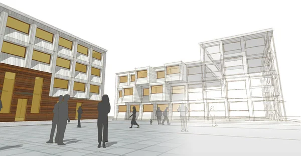 şehir meydanı modern soyut mimari 3D illüstrasyon