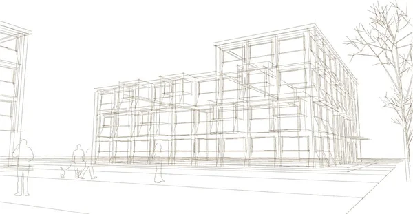 Miasto Kwadrat Nowoczesny Abstrakcyjny Architektura Ilustracja — Zdjęcie stockowe