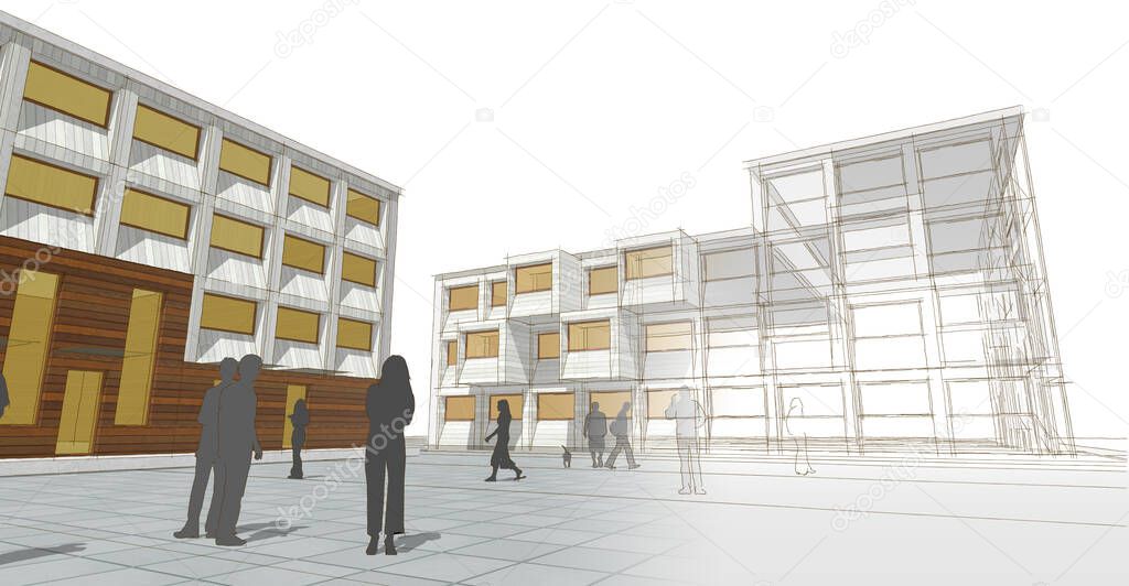 city square modern abstract architecture 3d illustration