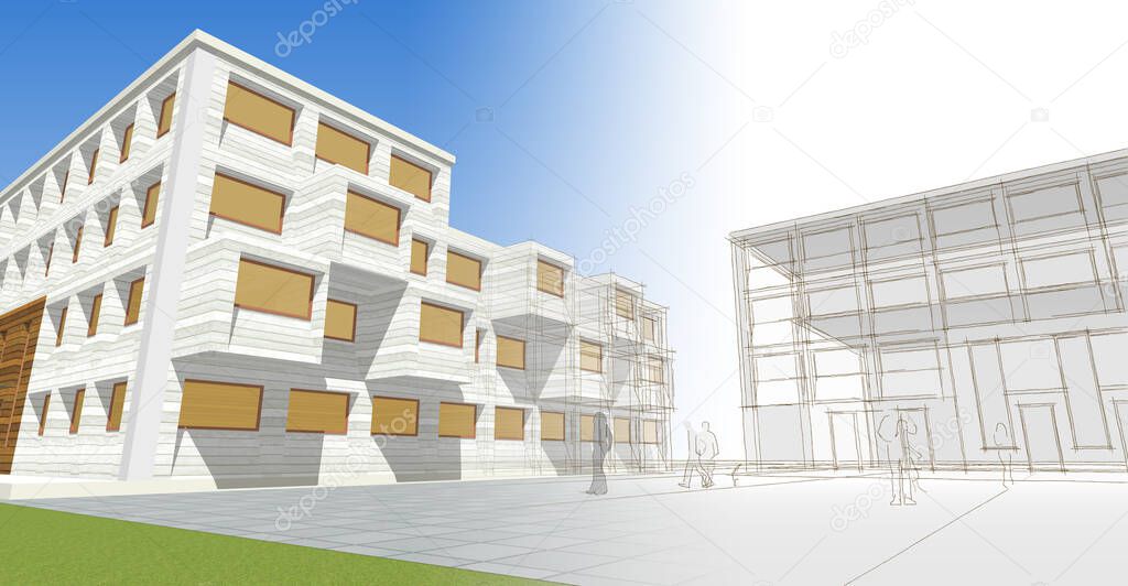 city square modern abstract architecture 3d illustration
