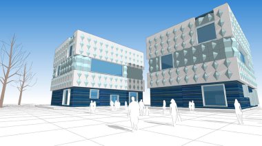 şehir meydanı modern soyut mimari 3D illüstrasyon