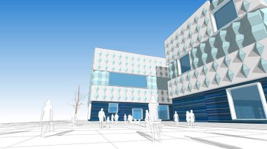 şehir meydanı modern soyut mimari 3D illüstrasyon