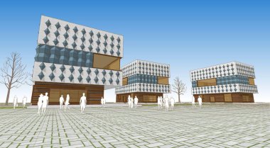 şehir meydanı modern soyut mimari 3D illüstrasyon