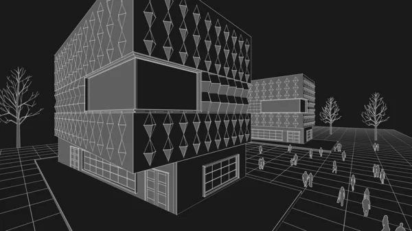 城市广场现代抽象建筑3D插图 — 图库照片