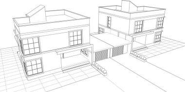 Kasaba mimari projesi çizimi 3d vektör illüstrasyonu