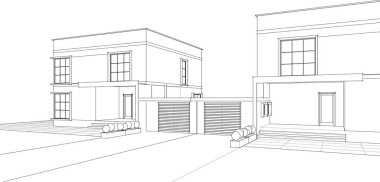 Kasaba mimari projesi çizimi 3d vektör illüstrasyonu