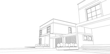 Kasaba mimari projesi çizimi 3d vektör illüstrasyonu