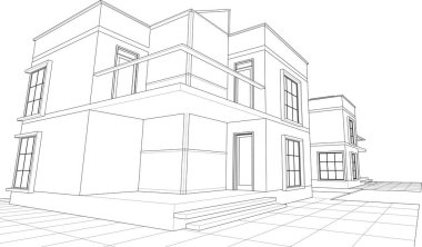 Kasaba mimari projesi çizimi 3d vektör illüstrasyonu