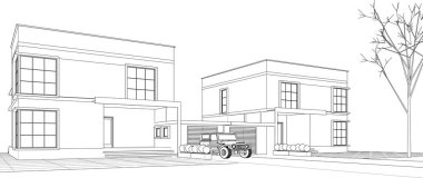 Kasaba mimari projesi çizimi 3d vektör illüstrasyonu