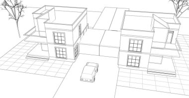 Kasaba mimari projesi çizimi 3d vektör illüstrasyonu