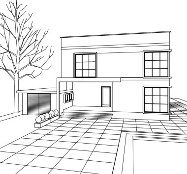 ev mimarisi çizimi 3d illüstrasyon