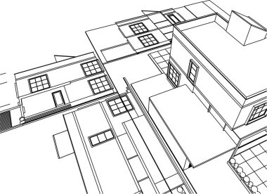 ev mimarisi çizimi 3d illüstrasyon