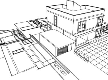ev mimarisi çizimi 3d illüstrasyon