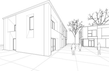 şehir karesi modern soyut mimari 3d vektör illüstrasyonu