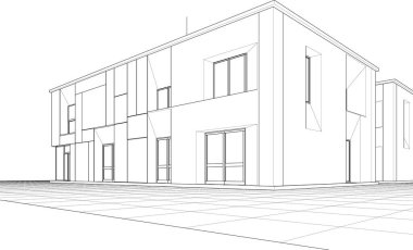 Kasaba mimari projesi çizimi 3d vektör illüstrasyonu