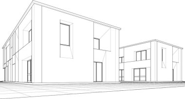 Kasaba mimari projesi çizimi 3d vektör illüstrasyonu