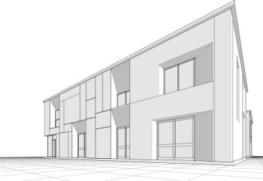 Kasaba mimari projesi çizimi 3d vektör illüstrasyonu