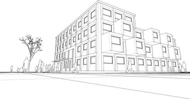 şehir meydanı modern soyut mimari 3D illüstrasyon