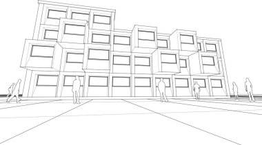 şehir meydanı modern soyut mimari 3D illüstrasyon