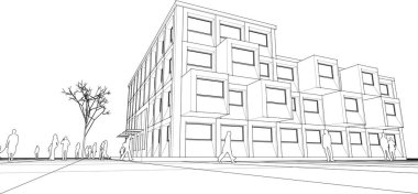şehir meydanı modern soyut mimari 3D illüstrasyon
