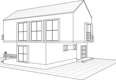 ev mimarisi çizimi 3d vektör illüstrasyonu