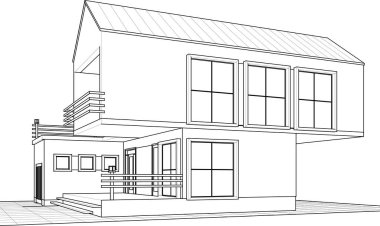 ev mimarisi çizimi 3d vektör illüstrasyonu