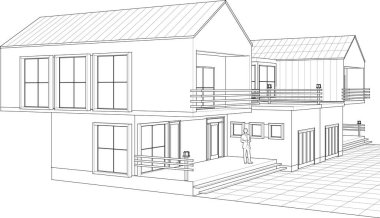 ev mimarisi çizimi 3d vektör illüstrasyonu