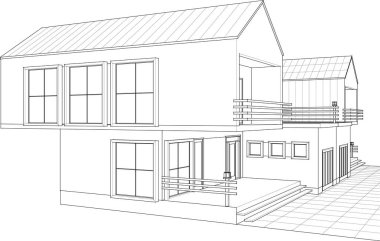 ev mimarisi çizimi 3d vektör illüstrasyonu