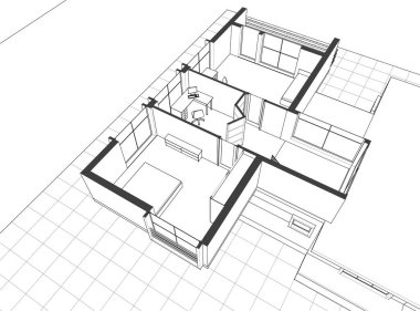 ev mimarisi çizimi 3d vektör illüstrasyonu