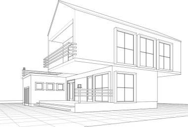 ev mimarisi çizimi 3d vektör illüstrasyonu