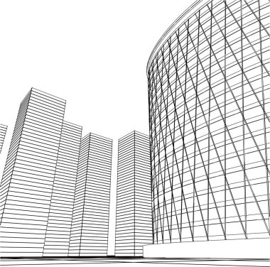 modern gökdelen mimarisi çizimi 3d vektör illüstrasyonu