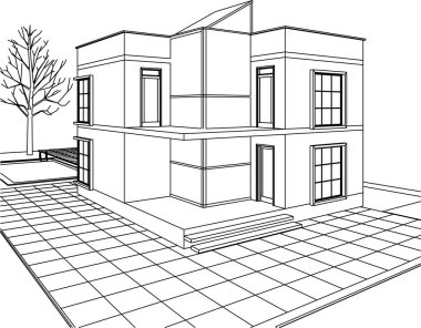 Kasaba mimari projesi çizimi 3d vektör illüstrasyonu