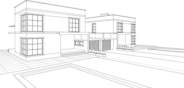 Projet Architectural Maison Ville Croquis Illustration Vectorielle — Image vectorielle