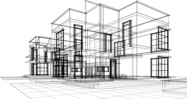 Townhouse Projeto Arquitetônico Esboço Vetor Ilustração — Vetor de Stock