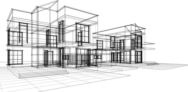 Townhouse Arkitektoniska Projekt Skiss Vektor Illustration — Stock vektor