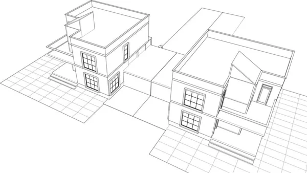 Таунхаус Архітектурний Проект Ескіз Векторні Ілюстрації — стоковий вектор