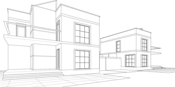 Projet Architectural Maison Ville Croquis Illustration Vectorielle — Image vectorielle