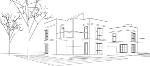 Townhouse Arkitektoniska Projekt Skiss Vektor Illustration — Stock vektor