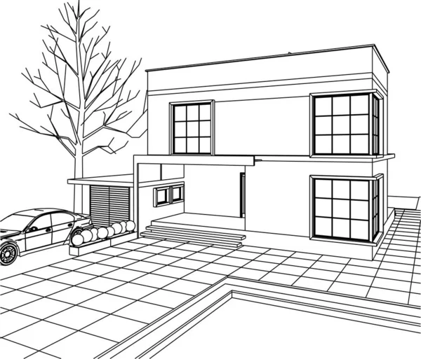 Архитектурный Эскиз Дома Иллюстрация — стоковый вектор