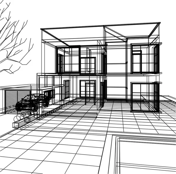 Huis Architectonische Schets Illustratie — Stockvector