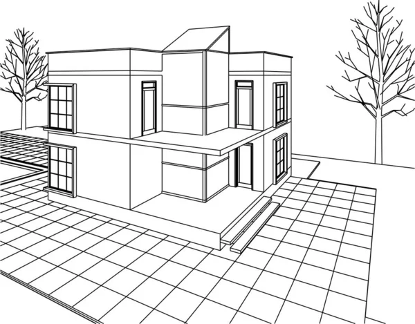 房屋建筑草图3D插图 — 图库矢量图片