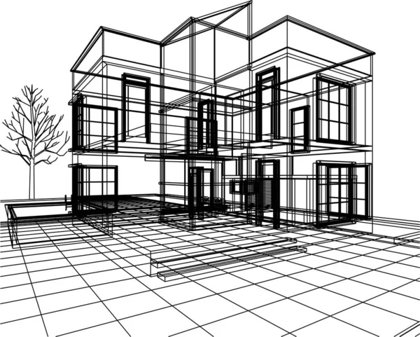 Casa Bosquejo Arquitectónico Ilustración — Vector de stock