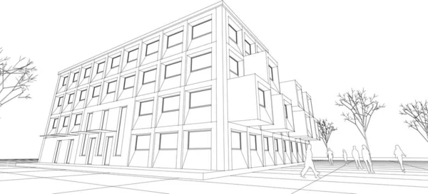 シティ スクエア現代抽象建築3Dベクトルイラスト — ストックベクタ