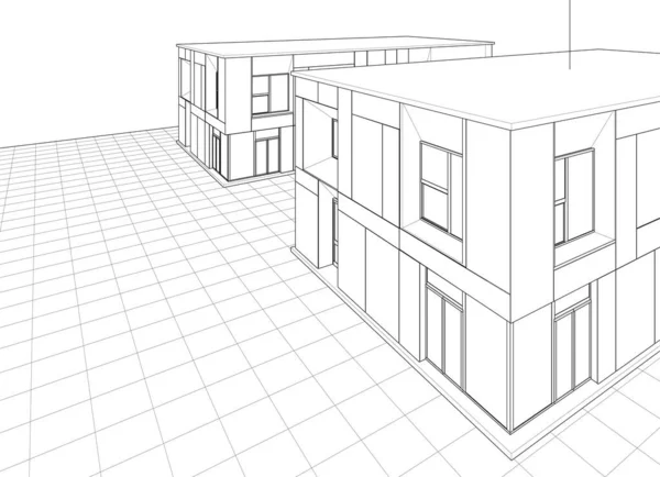 Stadthaus Architektonisches Projekt Skizze Vektor Illustration — Stockvektor