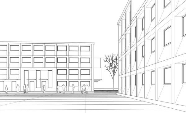 Stadsplein Moderne Abstracte Architectuur Illustratie — Stockvector