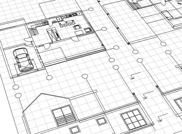 Haus Architektonische Skizze Vektor Illustration — Stockvektor