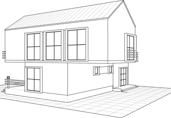 House Architectural Sketch Vector Illustration — Stock Vector